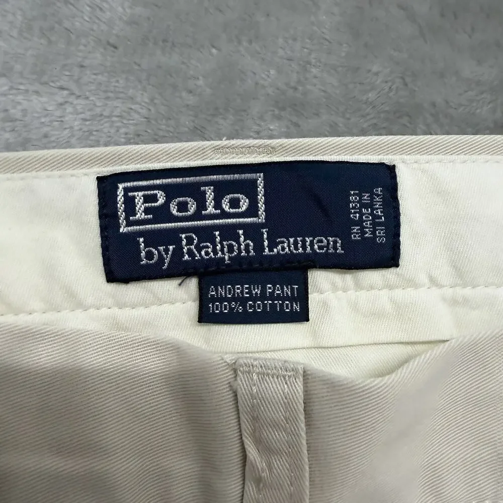 Vintage Polo Ralph Lauren Andrew Pants 40x30 Khaki Pleated Cotton Chino Trousers